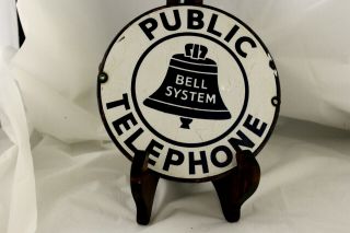 Vintage 7 " Public Telephone Bell System Enamel Sign