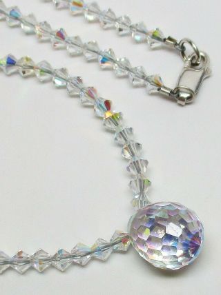 Vintage 925 Sterling Silver Briolette - Cut Aurora Borealis Drop Necklace L@@k