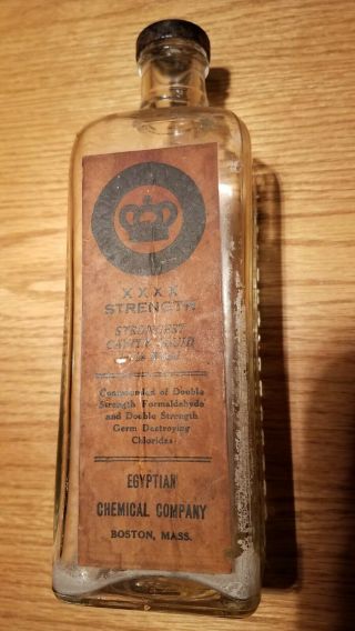 Vintage Xxxx Cavity Fluid Egyptian Chemical Co Boston Mass Bottle W/ Label