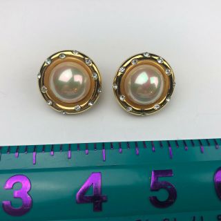 Vintage Nolan Miller Gold Tone Faux Pearl Rhinestone Women Pierced Earrings