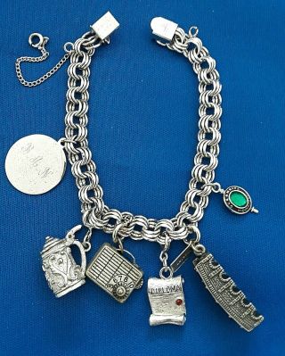Vintage Sterling Silver Charm Bracelet With 3 Charms Beer Stein London Bridge