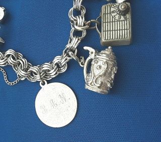 Vintage Sterling Silver Charm Bracelet With 3 Charms Beer Stein London Bridge 3