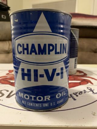 Vintage Champlin Metal 1 Quart Oil Can Sae 30w Hi - V - I Motor Oil - Full -