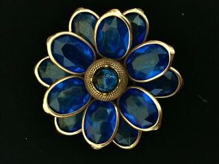 Vintage Coro Craft Corocraft Goldtone Sapphire Colored Flower Brooch