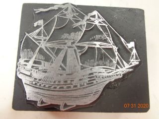 Printing Letterpress Printer Block Decorative Vintage Ship W Sails Print Cut