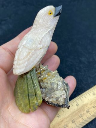 Carved Unknown Stone Bird On Mineral Specimen - 112.  6 Grams - Vintage Estate Find