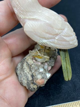 Carved Unknown Stone Bird on Mineral Specimen - 112.  6 Grams - Vintage Estate Find 2