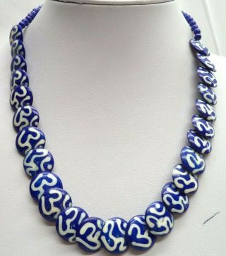 Stunning Vintage Estate Blue Glass Bead Tribal 19 " Necklace 3731p