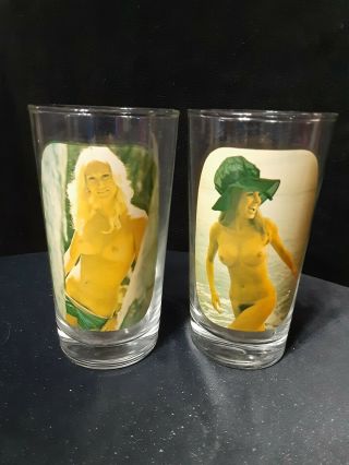 2 Vintage/ Retro Sip And Strip Nude Hi Ball 5 " Glasses