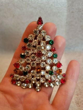 Vintage Large 3 1/4 " Rhinestone Christmas Tree Pin