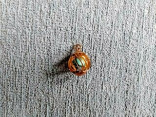 Vintage 14k Gold Spiral Ball With Turquoise Stone Necklace Pendant