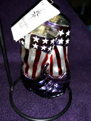 Christopher Radko Vintage American Flag Cowboy Boots Glass Christmas Ornament