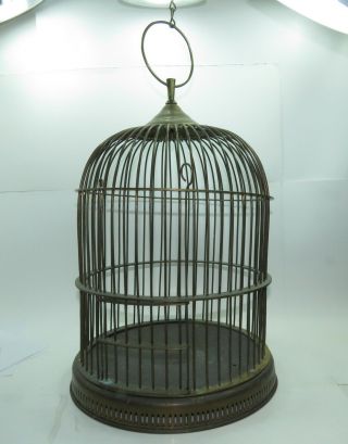 Large Vintage Solid Brass Bird Cage 19 " Tall,  12 - 3/4 " Wide