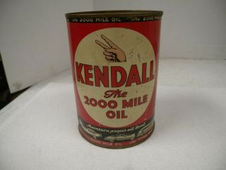 Vintage Kendall Tin Oil Can The 2000 Mile Penna.  Oil Quart Airplane Boat Graphics