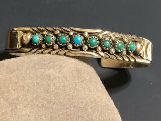 Vintage Native American Sterling Turquoise Snake Eyes Cuff Bracelet Signed