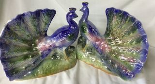 Vintage Lusterware Blue Green Gold Peacock Large 10.  5” Tall 13.  5 " Long 4 " Wide