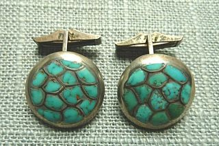 Vintage Southwest Sterling Silver Inlaid Turquoise Cuff Links Estate