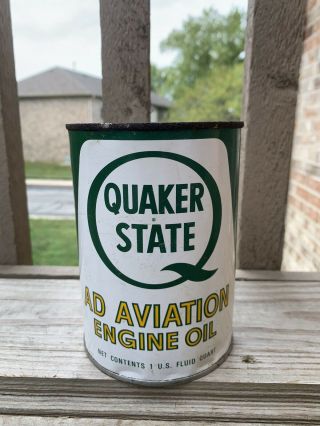 Vintage Quaker State Aviation Metal Quart Oil Can Empty Metal