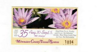 Milwaukee Railway Transit Ticket Pass August 30 - Sept 5 1987 County Transit