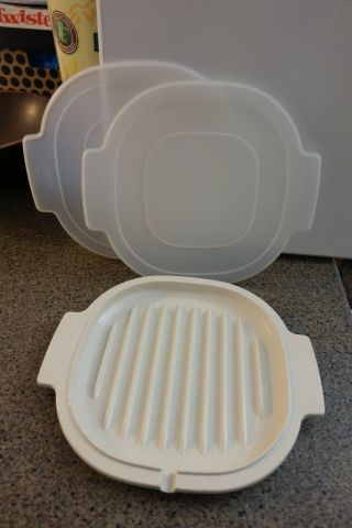 Vintage Rubbermaid Microwave Cookware 1 Qt Grill Lid 5555 Plus Two Clear Lids