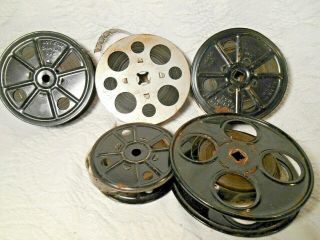5 Vintage Metal 16mm Film Reels W/ Film - (1) Is A Western