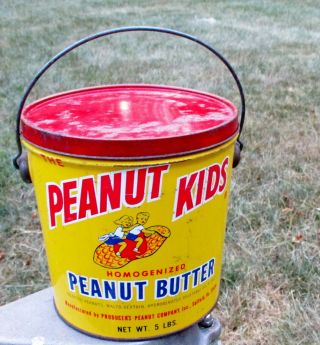 Vintage Peanut Kids Peanut Butter Tin Advertising Display Can Bucket Pail