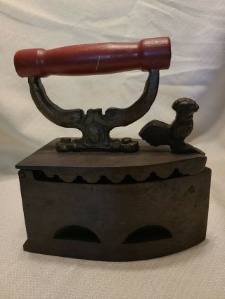 Vintage Cast Iron Sad Coal Fired Clothes Press Iron With Rooster Latch Germany