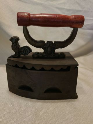 Vintage Cast Iron Sad Coal Fired Clothes Press Iron With Rooster Latch Germany 3