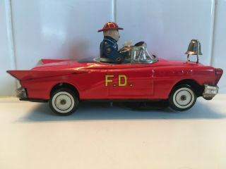 Vintage Yoshiya Ko Japan Tin Toy Friction Wind Up Bump N Go Fire Chief Car 119