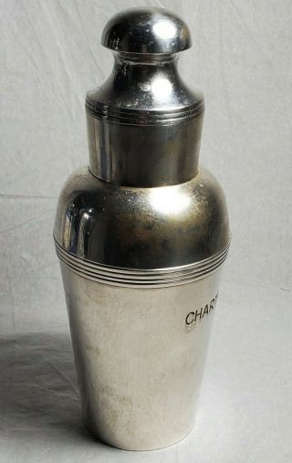 Vintage Cocktail Shaker Art Deco Heavy Milled Nickel Plate Engraved Chartreuse