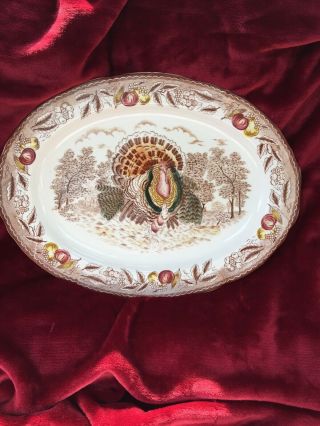Vintage Thanksgiving Turkey Platter Large 18.  75 " Embossed Hand Painted Japan