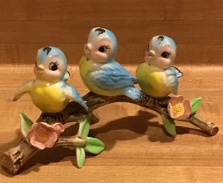 3 Sweet Vntg.  Norcrest Lefton Japan Bluebirds Sitting On Branch Figurine Ex Cond