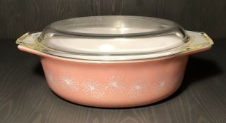 Vintage Pyrex Pink Daisy 043 W/ Pyrex Lid | 1.  5 Quart Oval Covered Casserole