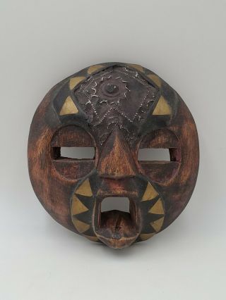 Vintage Wooden Ghana African Tribal Art Wall Mask Hand Carved Wood