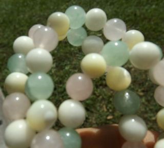 Vintage Jade Rose Quartz Mother Of Pearl Gemstone Beaded Necklace 29 In