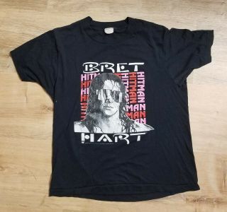 Vintage 90s Bret Hitman Hart Wwf T Shirt Adult Men S Small / Boys M 18 W 23 Tall