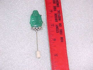 Vintage Art Deco Stick Pin Jade Sterling Marked Fn Co.  Large Jade Small Diamond