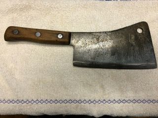 Rare Large Vintage 8” Blade Briddell Steel Meat Cleaver Hickory Handle