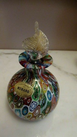 Vintage Murano Glass Millefiori Perfume Bottle Scent With Orig Tag Italy
