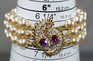 Vintage Kjl Kenneth J Lane Triple Strand Faux Pearl Bracelet Size 7