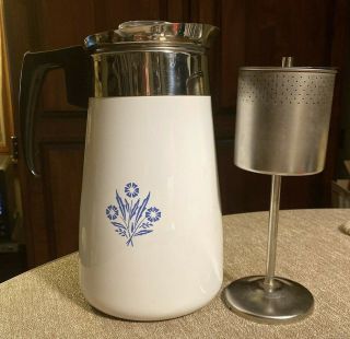 Vintage Corningware Blue Cornflower 9 Cup Stove Top Percolator Coffee Pot