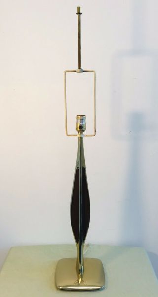 Vintage Mid Century Modern Laurel Table Lamp Brass Wood Sculptural