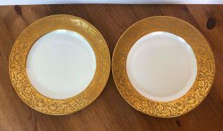 Set Of 2 Vintage Tiffany & Co Gold Gilt Rim Dinner Plates 10.  5 " Germany