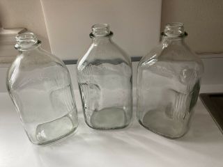 3 Vintage Half Gallon Clear Glass Milk Bottles Jug Liquid