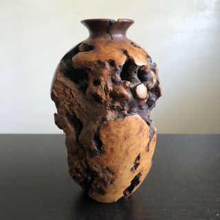 Vintage Mid Century Modern Mcm Turned Manzanita Burl Wood Vase Weed Pot Art