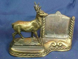 Vintage Chetek Wis Deer Business Card Holder Frame Brass Color Buck Deer
