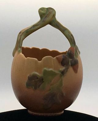 Weller Acorn & Oak Leaf Basket Art Pottery Vintage