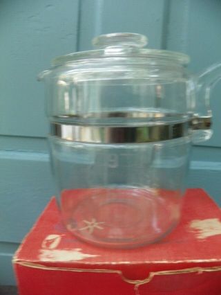 Vintage Pyrex Flame Ware 9 Cup Percolator Coffee Pot 7759 Box Complete