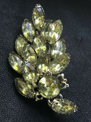 Beau Jewels Designer Lemon Lime Yellow Green Rhinestone Vintage Brooch Pin