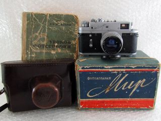 Mir (world) Vintage Russian 35mm Rf Camera,  Lens Jupiter - 8 F2/50mm,  Book,  Box